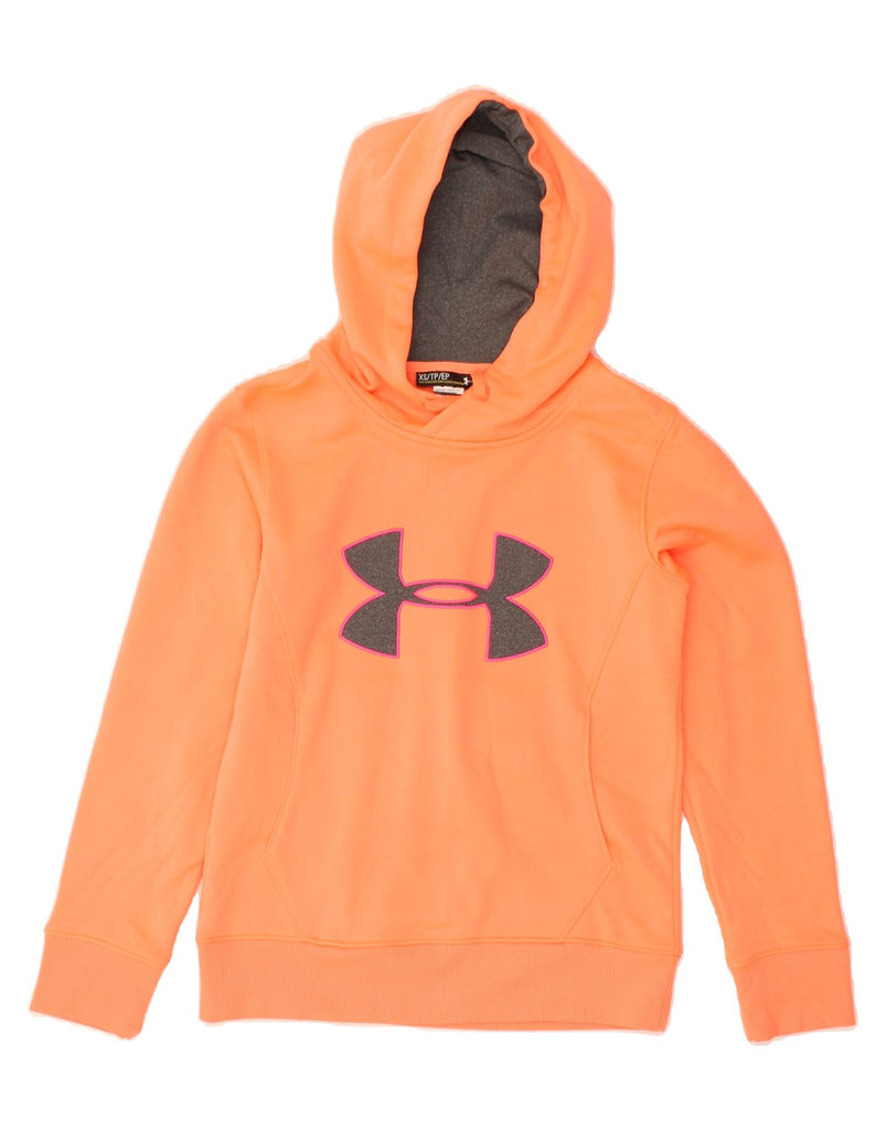 UNDER ARMOUR Mens Graphic Hoodie Jumper XS Orange Polyester | Vintage Under Armour | Thrift | Second-Hand Under Armour | Used Clothing | Messina Hembry 