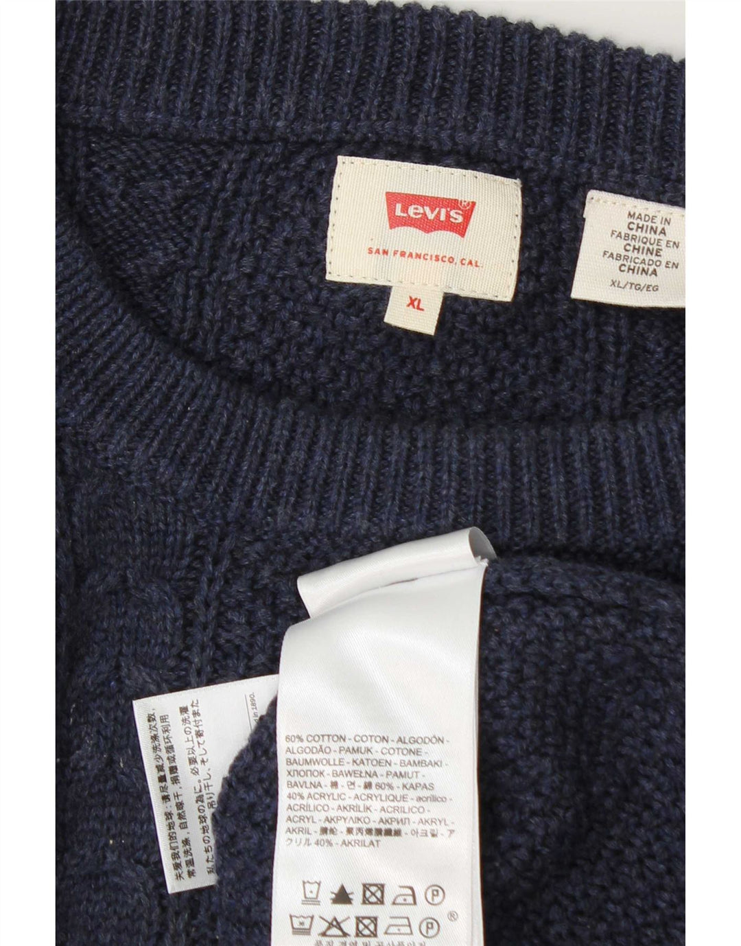 Levi's Mens Crew Neck Jumper Sweater XL Navy Blue Cotton
