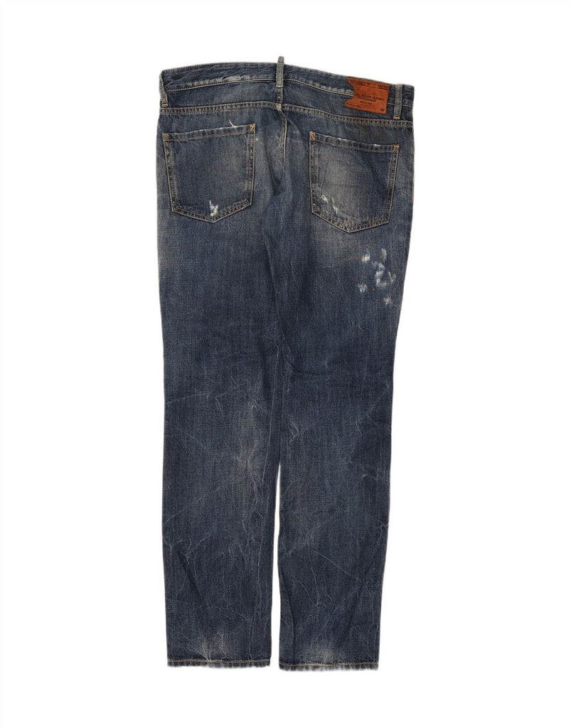 DSQUARED2 Mens Distressed Straight Jeans IT 52 XL W38 L35 Blue Cotton Vintage Dsquared2 and Second-Hand Dsquared2 from Messina Hembry 