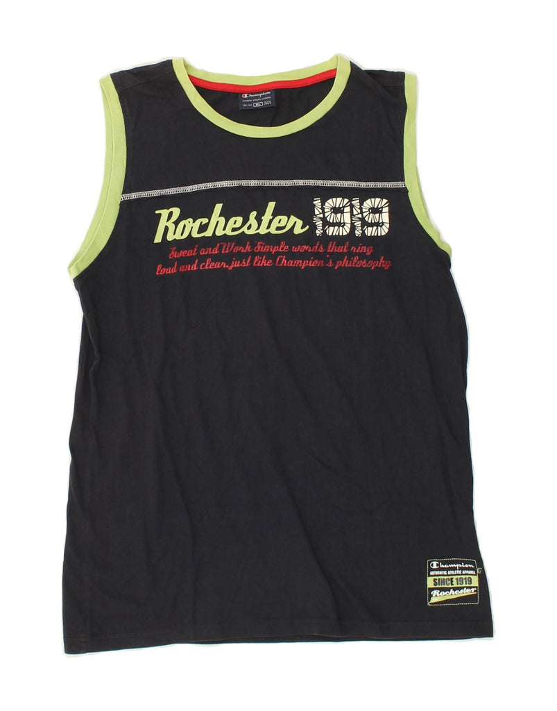 CHAMPION Boys Graphic Vest Top 13-14 Years XL Navy Blue Cotton Vintage Champion and Second-Hand Champion from Messina Hembry 