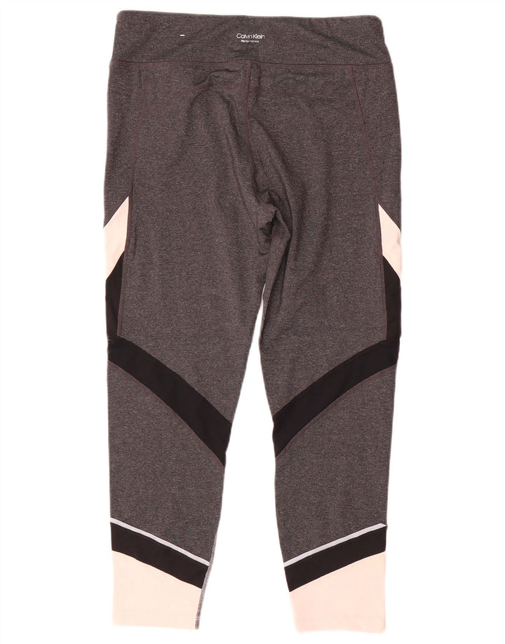 Calvin Klein Womens Leggings UK 16 Large Grey Colourblock