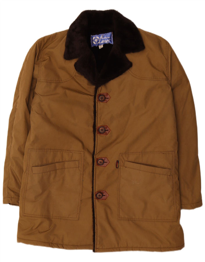 Vintage Mens Sherpa Overcoat IT 52 XL Brown Cotton