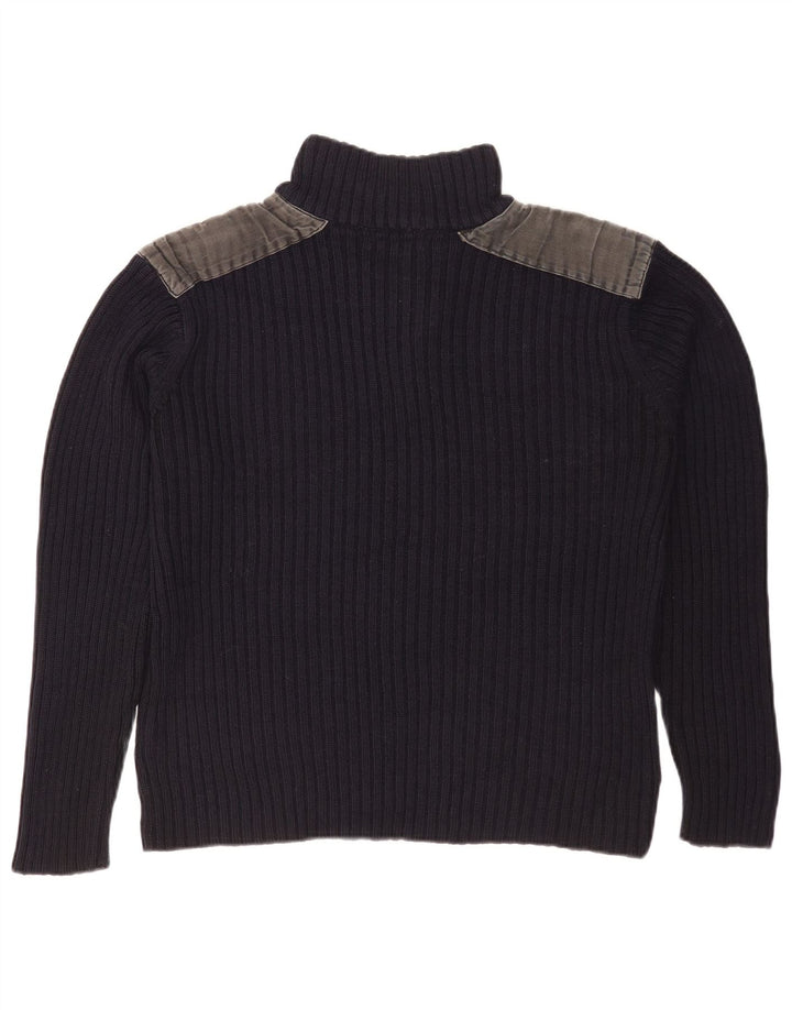 Pierre Cardin Mens Button Neck Jumper Sweater Small Navy Blue Colourblock