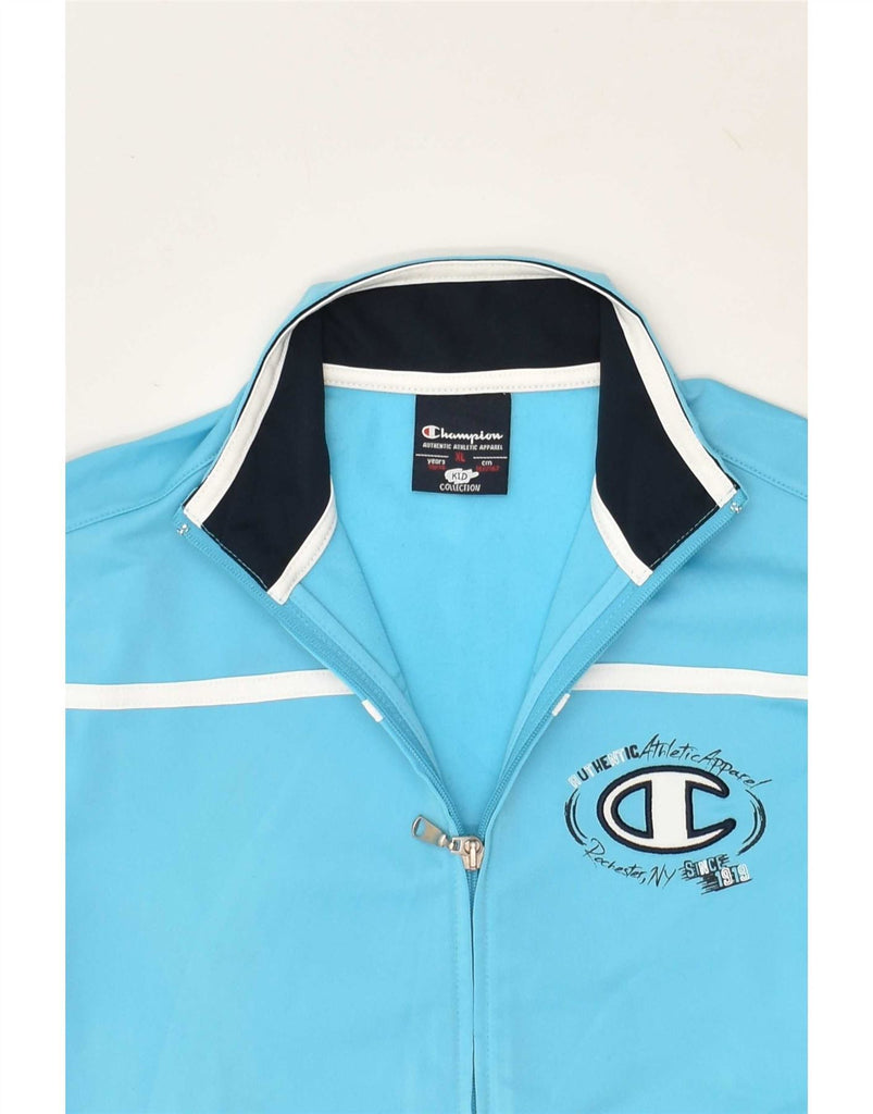 CHAMPION Boys Graphic Tracksuit Top Jacket 13-14 Years XL Blue Colourblock Vintage Champion and Second-Hand Champion from Messina Hembry 