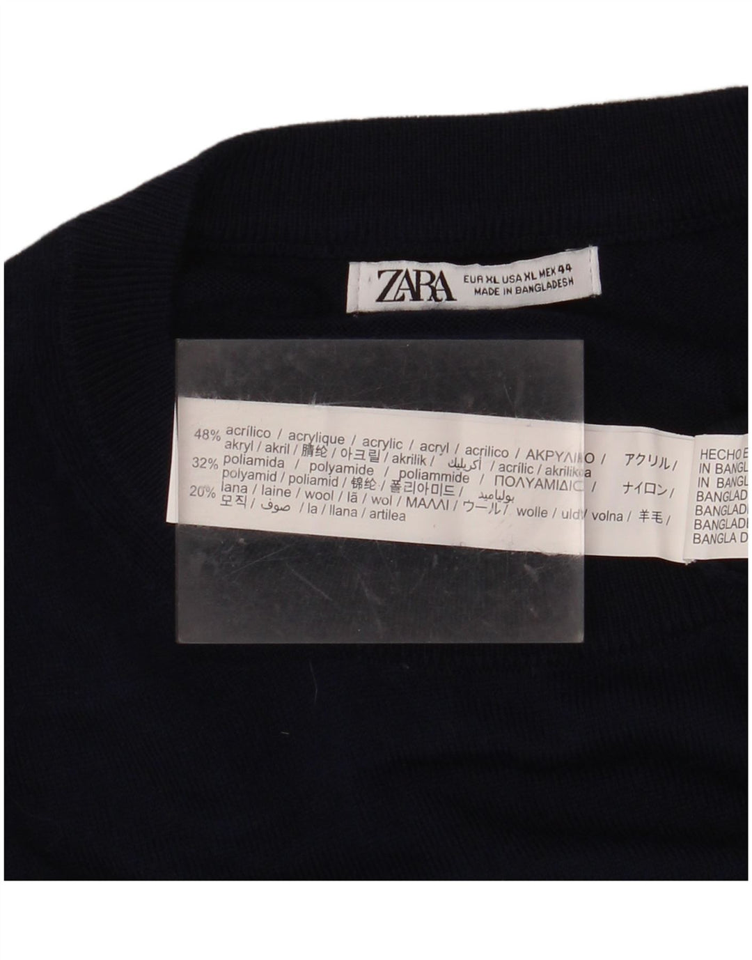 ZARA Mens Crew Neck Jumper Sweater XL Navy Blue Acrylic