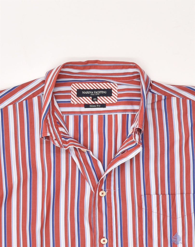 MARINA YACHTING Mens Slim Fit Shirt Size 43 Large Red Striped Cotton | Vintage Marina Yachting | Thrift | Second-Hand Marina Yachting | Used Clothing | Messina Hembry 