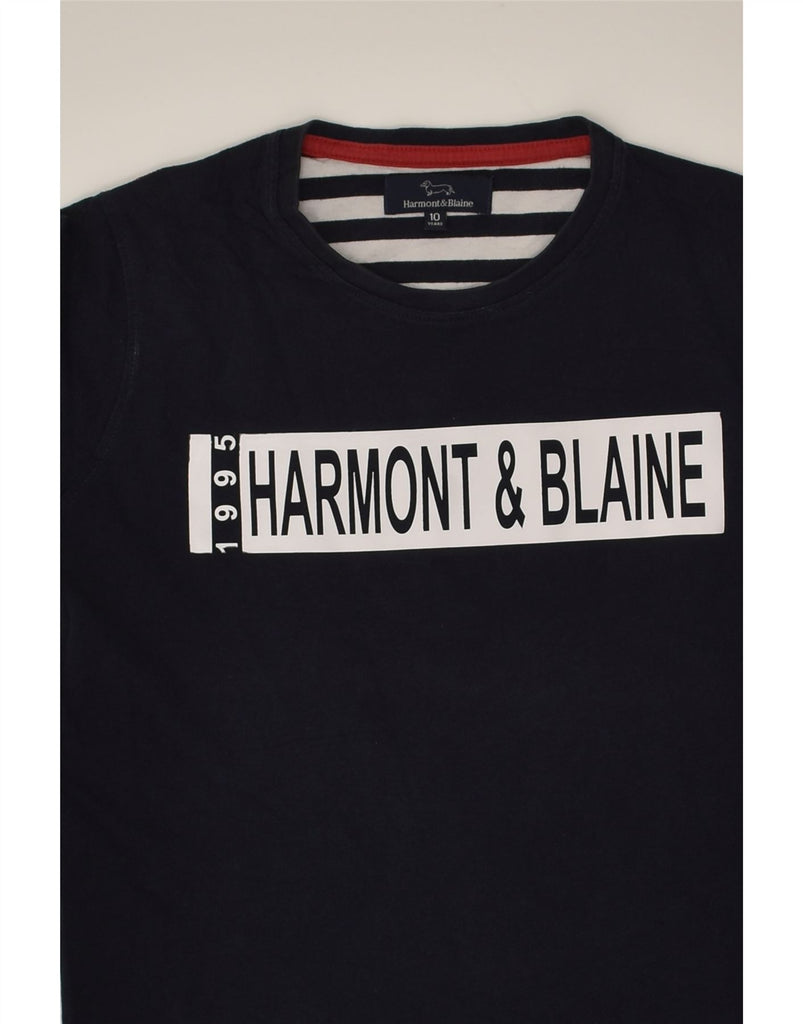 HARMONT & BLAINE Boys Graphic T-Shirt Top 9-10 Years Navy Blue Cotton | Vintage Harmont & Blaine | Thrift | Second-Hand Harmont & Blaine | Used Clothing | Messina Hembry 