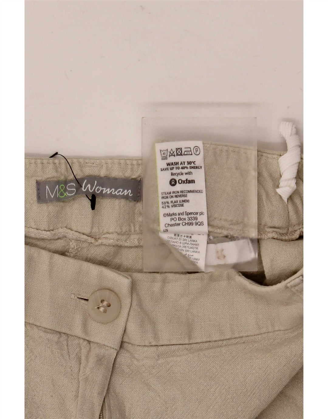 Marks & Spencer Womens Straight Capri Trousers UK 12 Medium W30 L20 Beige