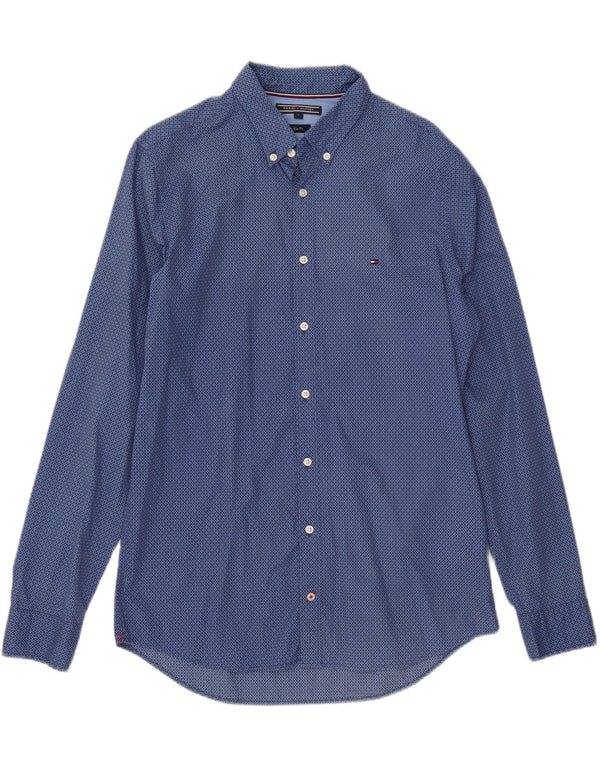 TOMMY HILFIGER Mens Slim Fit Shirt Large Blue Geometric Cotton