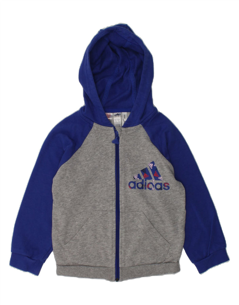 ADIDAS Boys Graphic Zip Hoodie Sweater 2-3 Years Grey Colourblock Cotton | Vintage Adidas | Thrift | Second-Hand Adidas | Used Clothing | Messina Hembry 