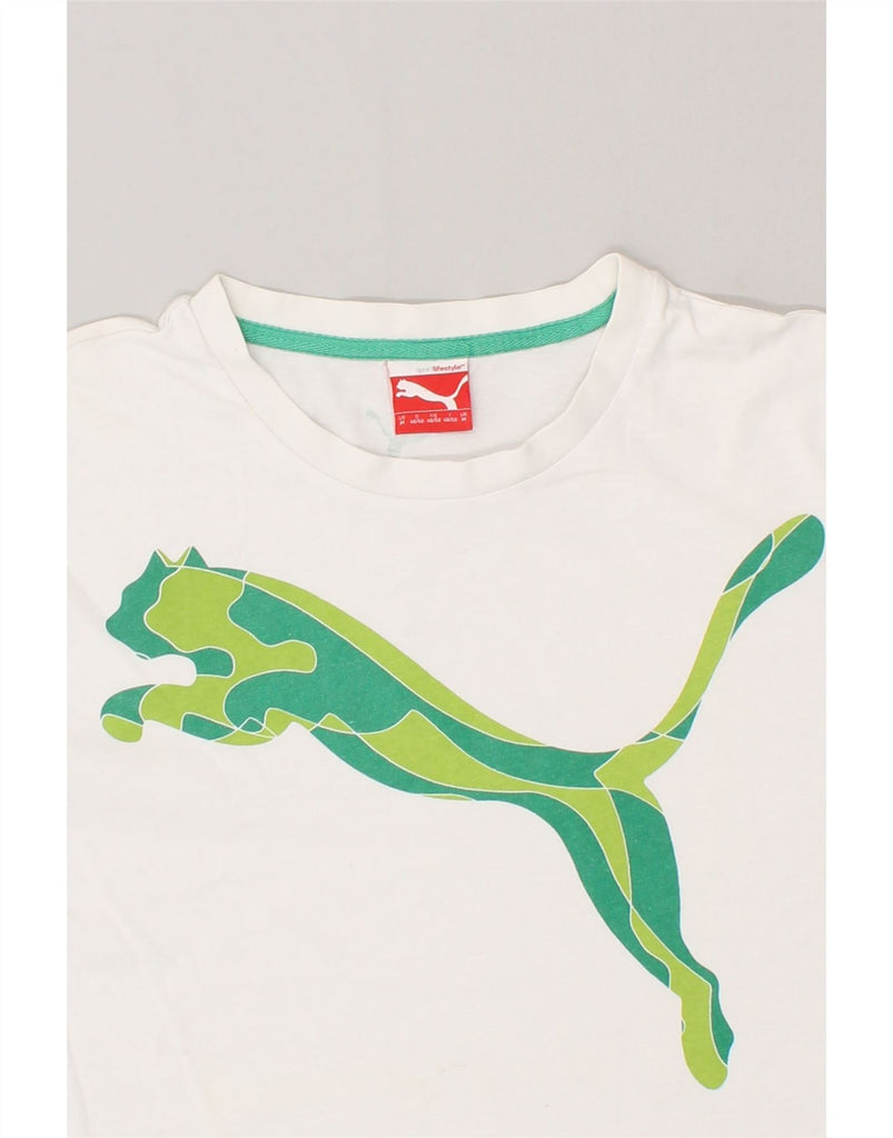 PUMA Mens Graphic T-Shirt Top Medium White Cotton | Vintage Puma | Thrift | Second-Hand Puma | Used Clothing | Messina Hembry 