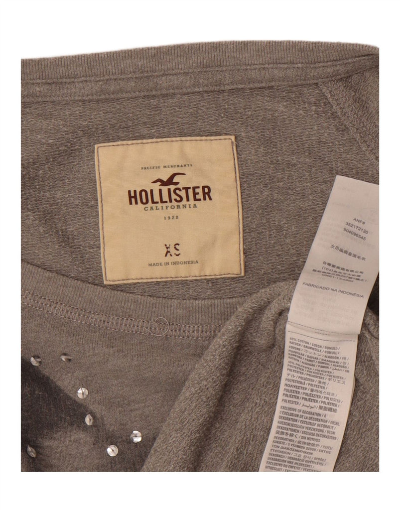 HOLLISTER Womens Graphic Sweatshirt Jumper UK 6 XS Grey Cotton Vintage Hollister and Second-Hand Hollister from Messina Hembry 