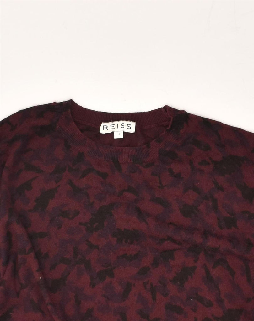 REISS Womens Crazy Pattern Crew Neck Jumper Sweater UK 10 Small Maroon | Vintage Reiss | Thrift | Second-Hand Reiss | Used Clothing | Messina Hembry 