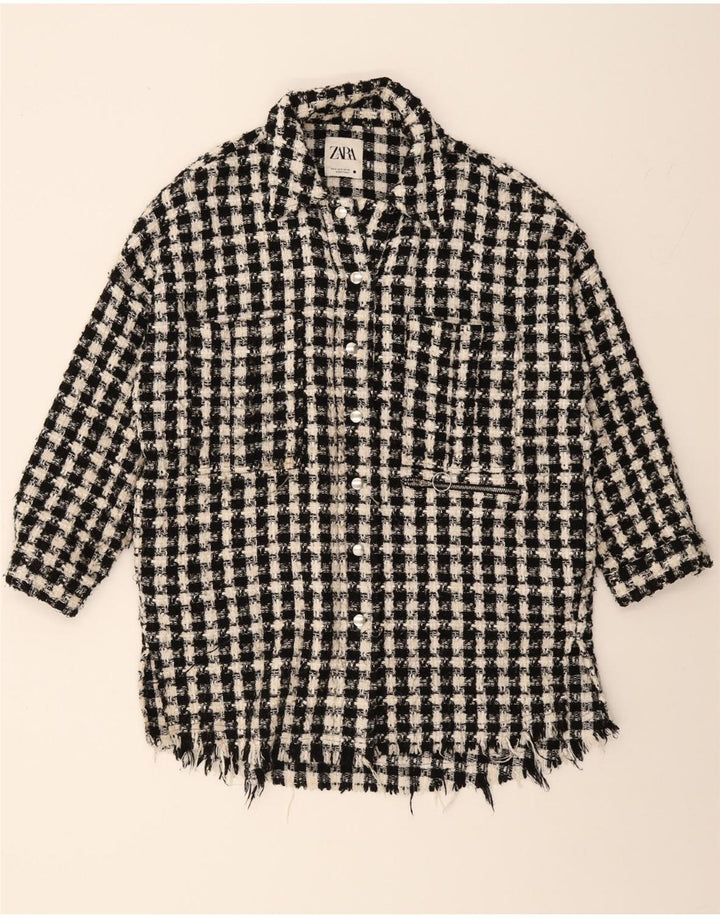ZARA Womens Oversized Overshirt Shirt UK 10 Small Black Houndstooth Vintage Zara and Second-Hand Zara from Messina Hembry 