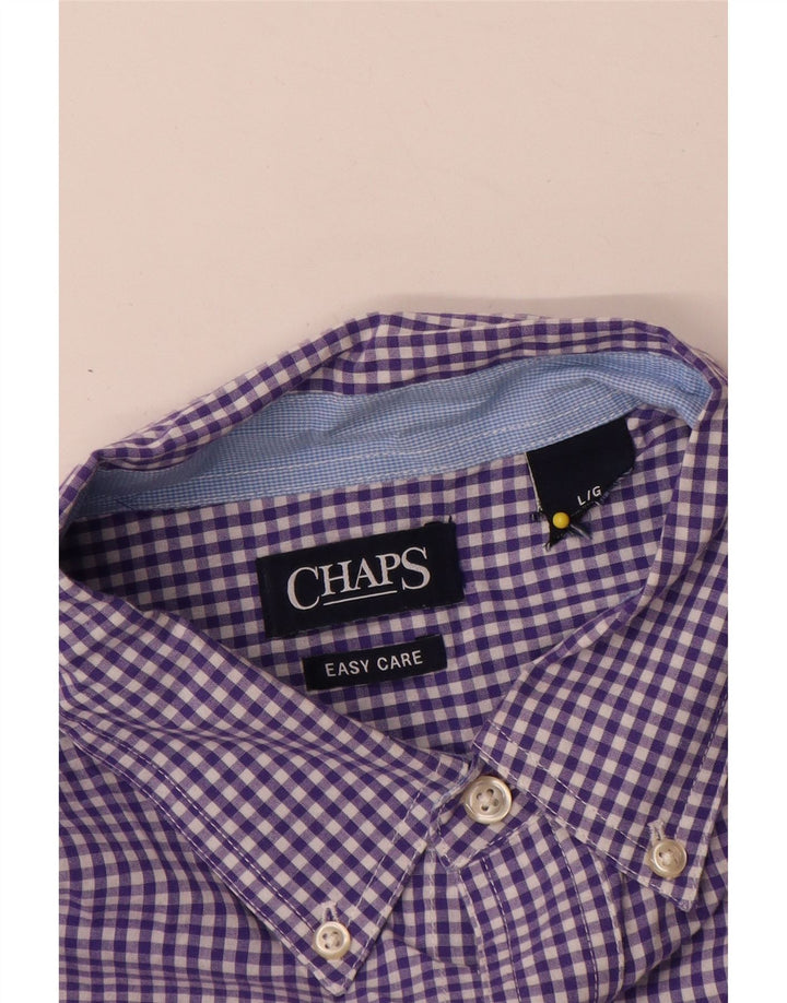 Chaps Mens Easy Care Shirt Large Purple Gingham Cotton