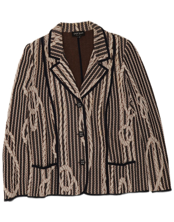 Liola Womens Knit 3 Button Blazer Jacket IT 50 XL Black Striped Cotton