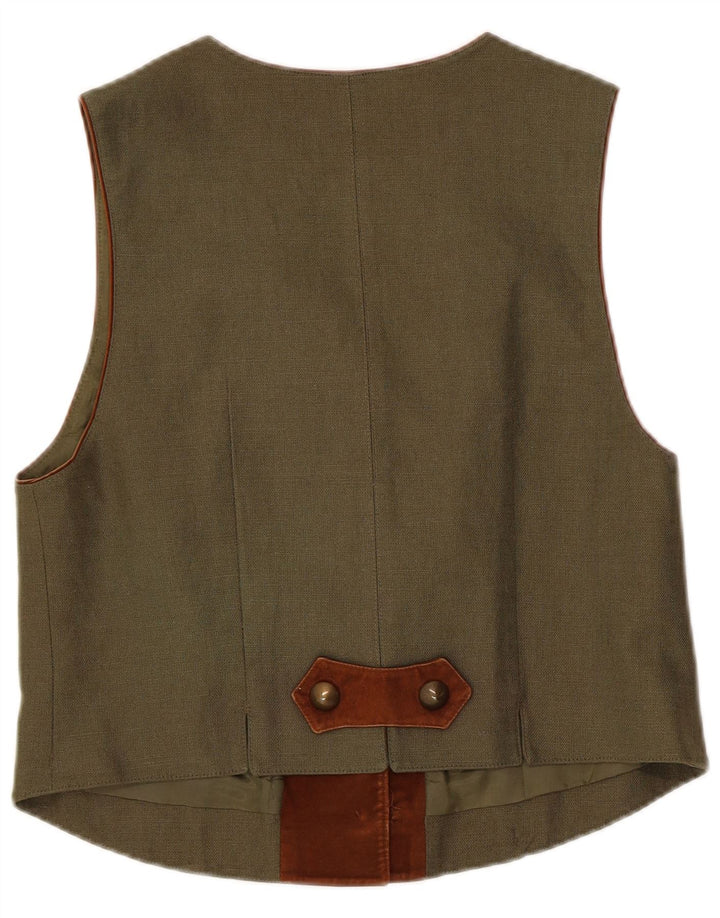 C&A Womens Waistcoat UK 14 Medium  Khaki Floral Linen