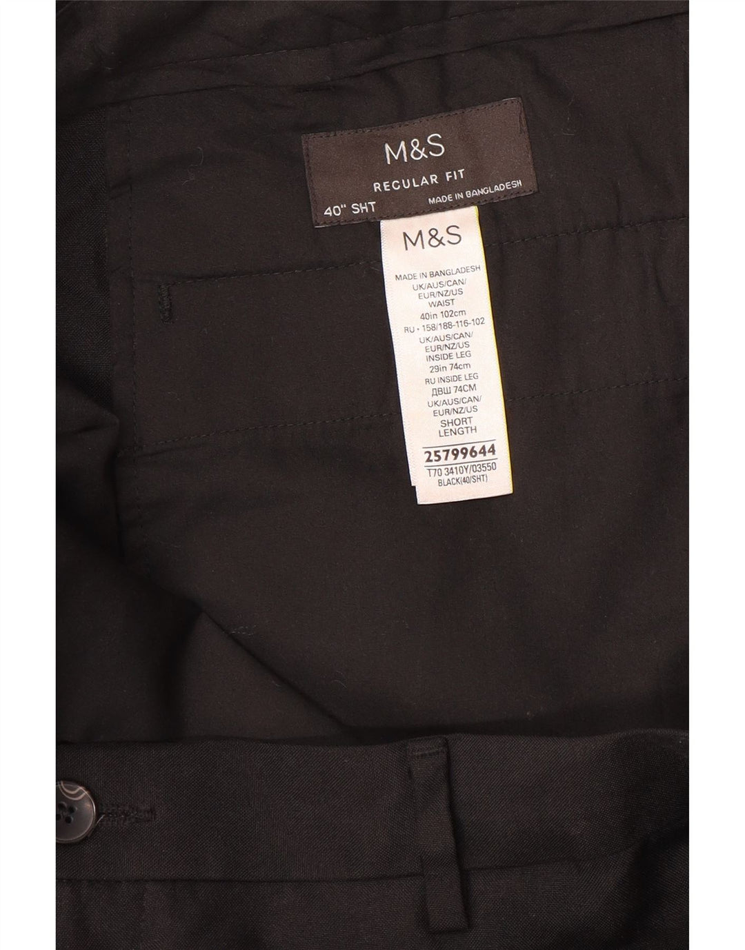 MARKS & SPENCER Mens Regular Fit Chino Trousers W40 L29 Black