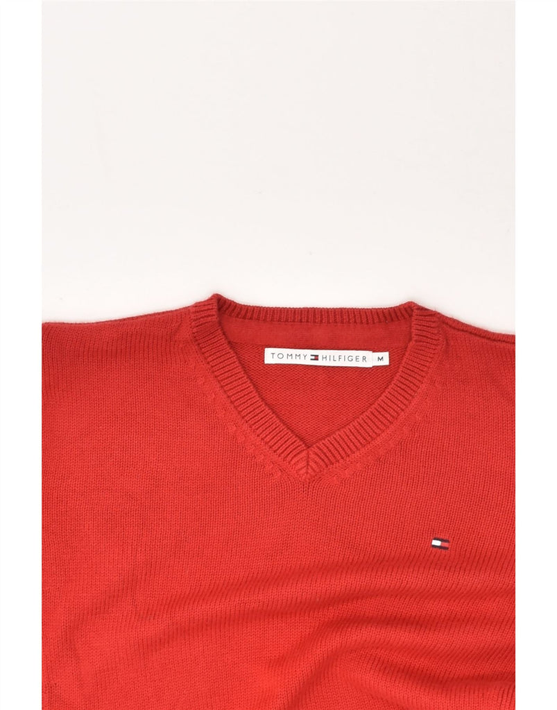 TOMMY HILFIGER Womens V-Neck Jumper Sweater UK 14 Medium Red Cotton | Vintage Tommy Hilfiger | Thrift | Second-Hand Tommy Hilfiger | Used Clothing | Messina Hembry 