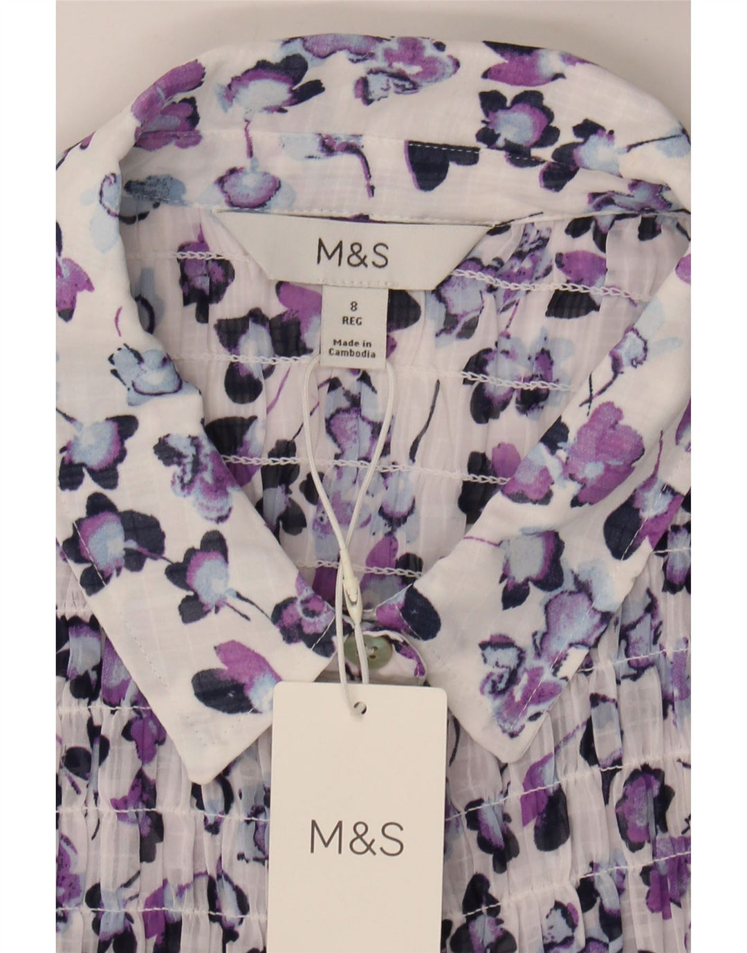 MARKS & SPENCER Womens Shirt Blouse UK 8 Small  Purple Floral Polyester Vintage Marks & Spencer and Second-Hand Marks & Spencer from Messina Hembry 