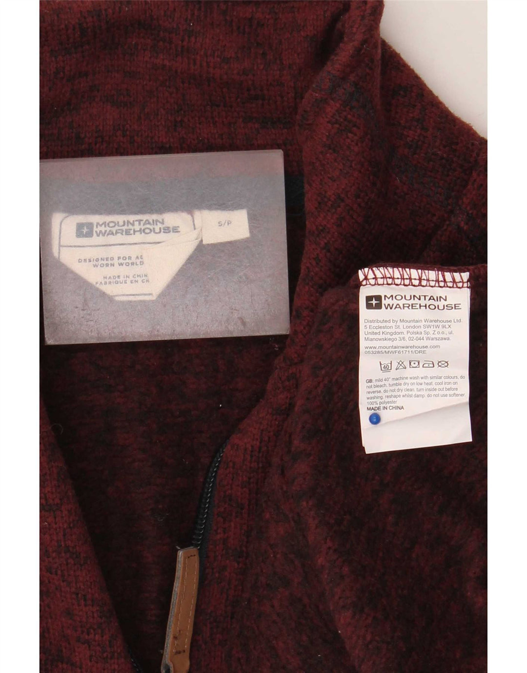 Mountain Warehouse Mens Zip Neck Sweatshirt Jumper Small Burgundy Flecked