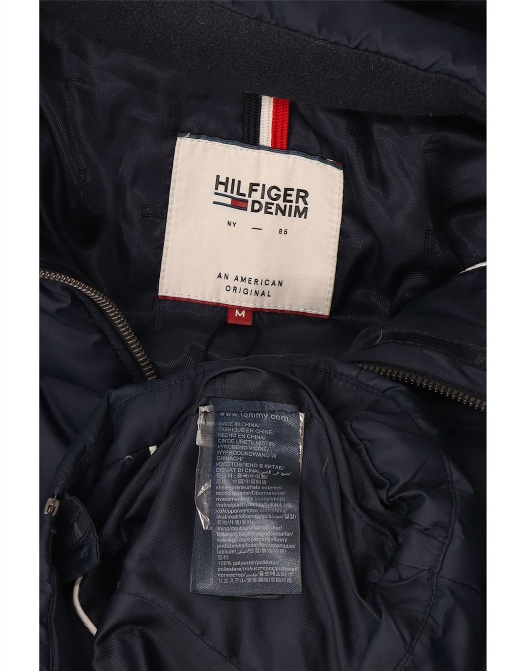 Tommy Hilfiger Womens Hooded Padded Jacket UK 12 Medium Navy Blue Polyester
