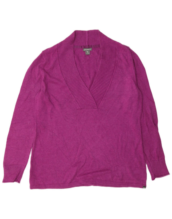 Eddie Bauer Womens V-Neck Jumper Sweater UK 16 Large Purple Cotton
