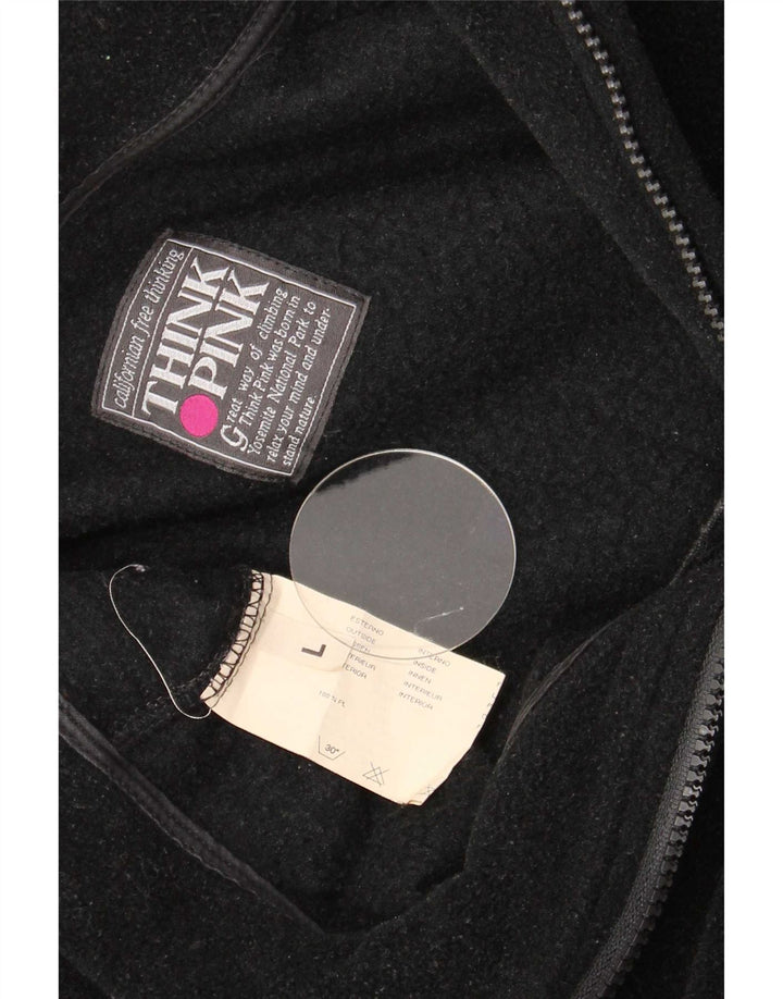 Think Pink Mens Graphic Zip Neck Fleece Jumper Large Black Polyester