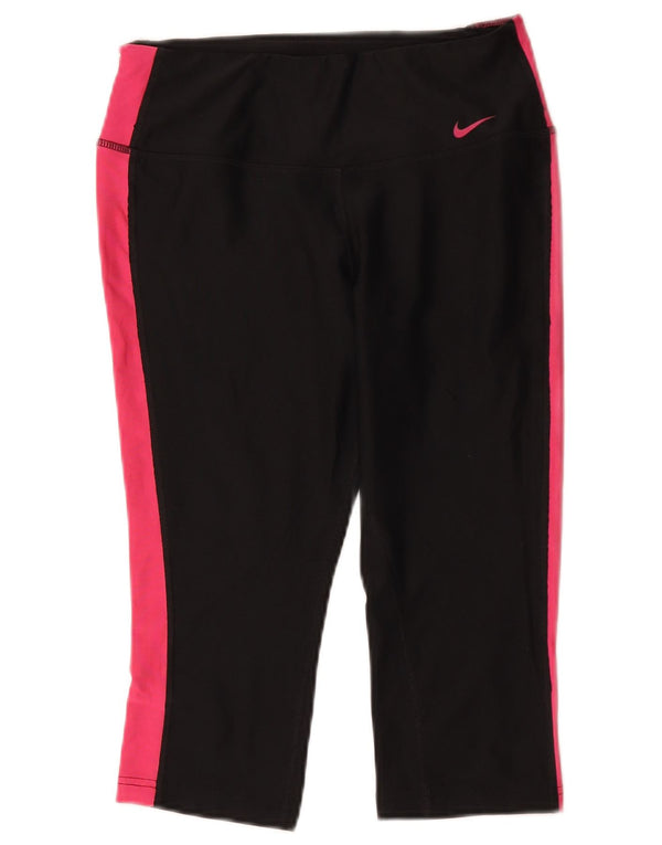 Nike Womens Dri Fit Capri Leggings UK 8 Small Black Colourblock Sports