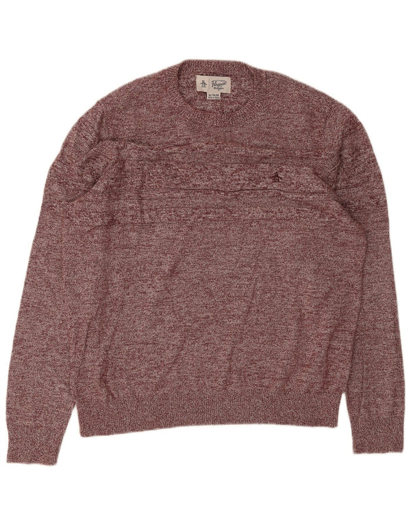 Penguin Mens Crew Neck Jumper Sweater XL Burgundy Flecked Cotton