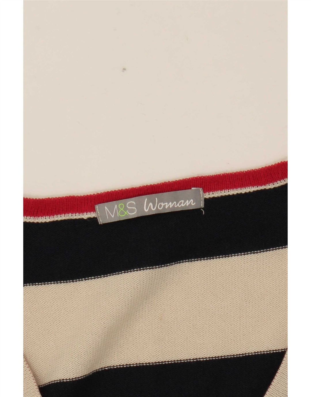 Marks & Spencer Womens V-Neck Jumper Sweater UK 12 Medium Off White Striped