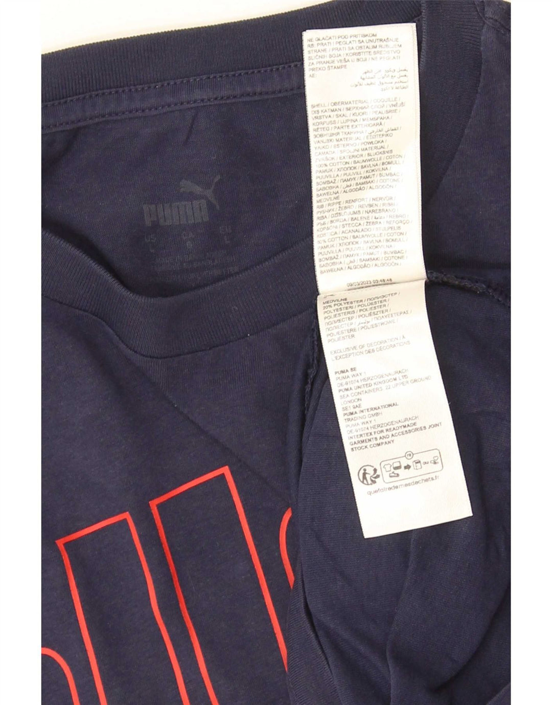 Puma Mens Graphic T-Shirt Top Large Navy Blue Cotton