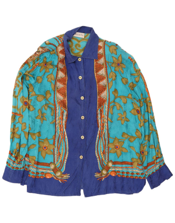 Vintage Womens Oversized Shirt Blouse UK 18 XL Blue Floral