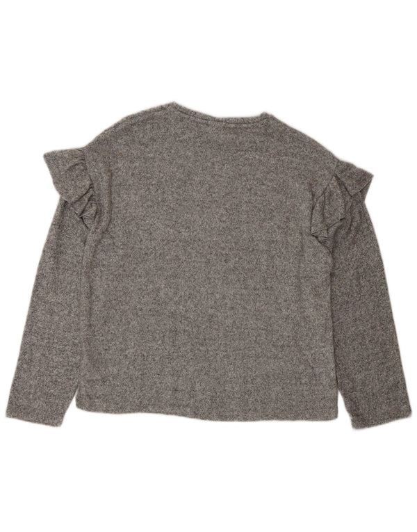 Zara Girls Top Long Sleeve 13-14 Years Grey Flecked Polyester
