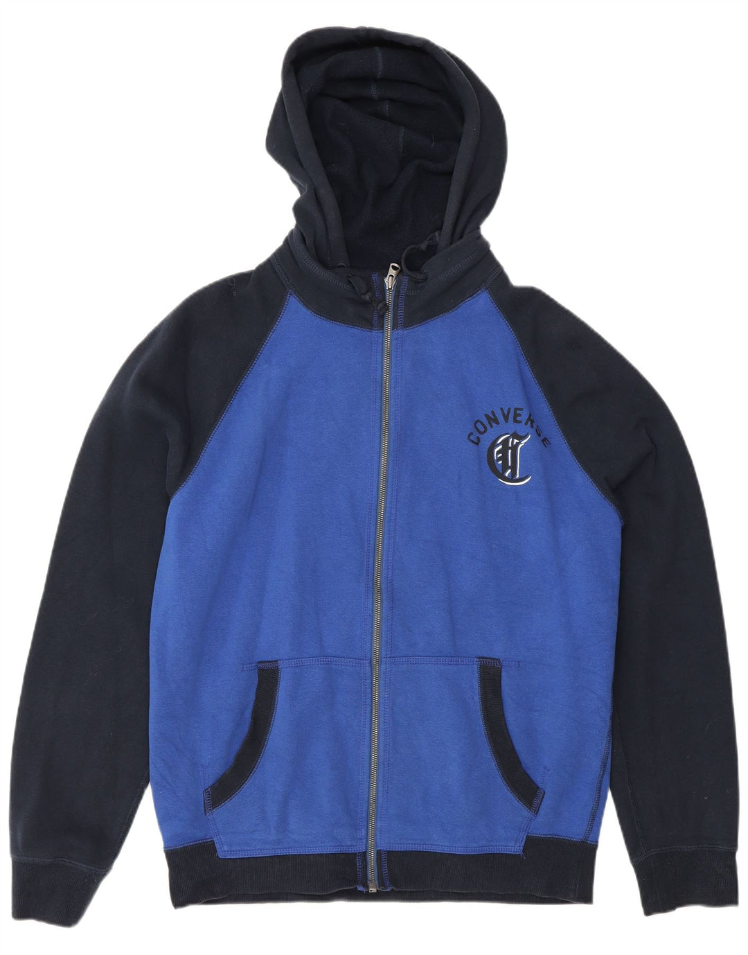 Converse Mens Graphic Zip Hoodie Sweater Medium Navy Blue Colourblock