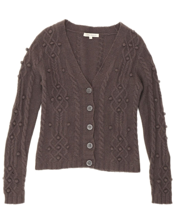 Laura Ashley Womens Crop Cardigan Sweater UK 10 Small Grey Lambswool