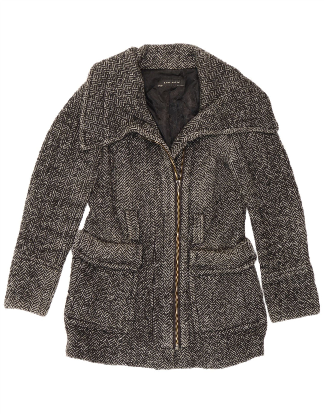 Zara Womens Overcoat UK 14 Medium Grey Herringbone
