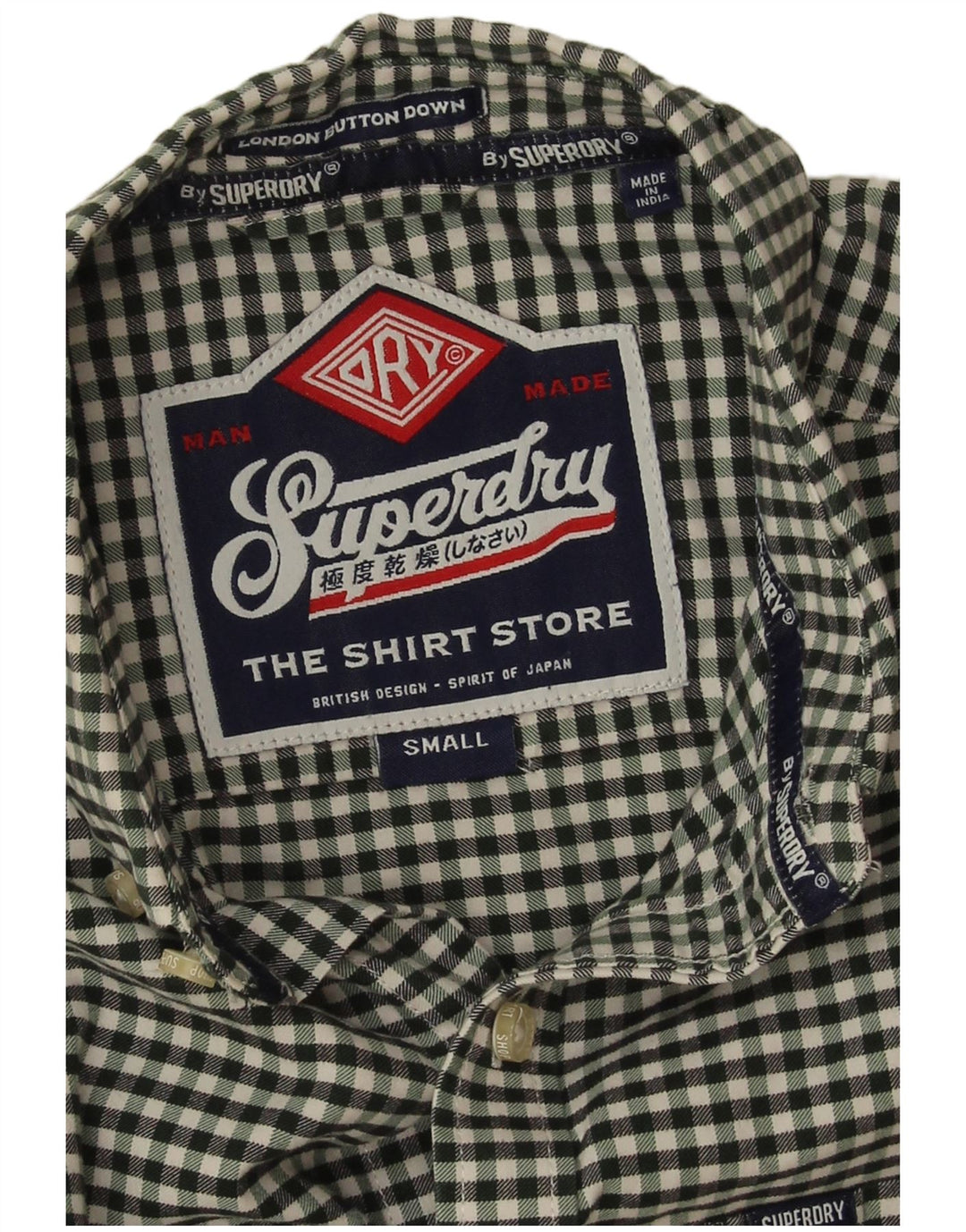 Superdry Mens Shirt Small Green Gingham Cotton