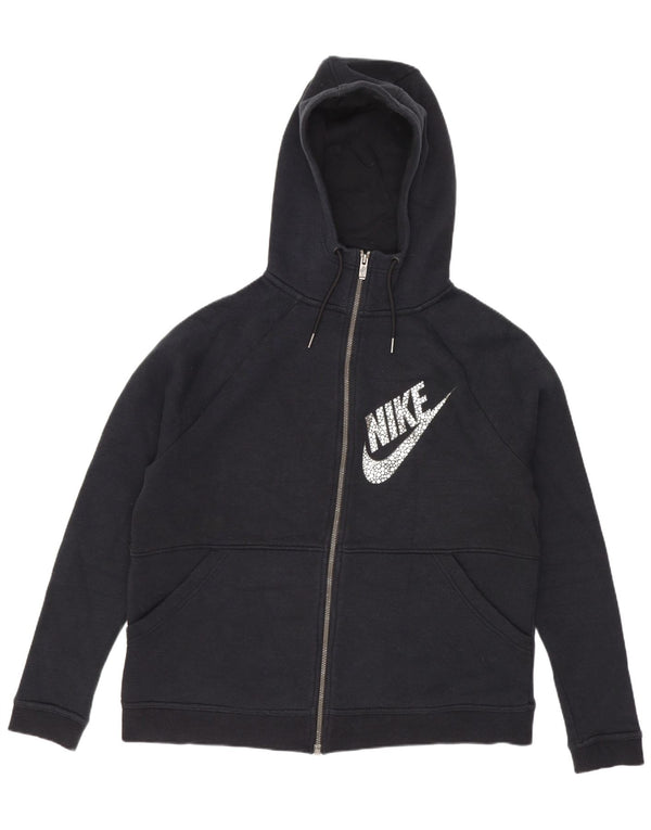 Nike Womens Graphic Loose Fit Zip Hoodie Sweater UK 14 Medium Black Cotton