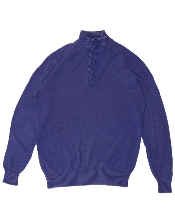 CREW CLOTHING Mens Zip Neck Jumper Sweater Small Blue Cotton