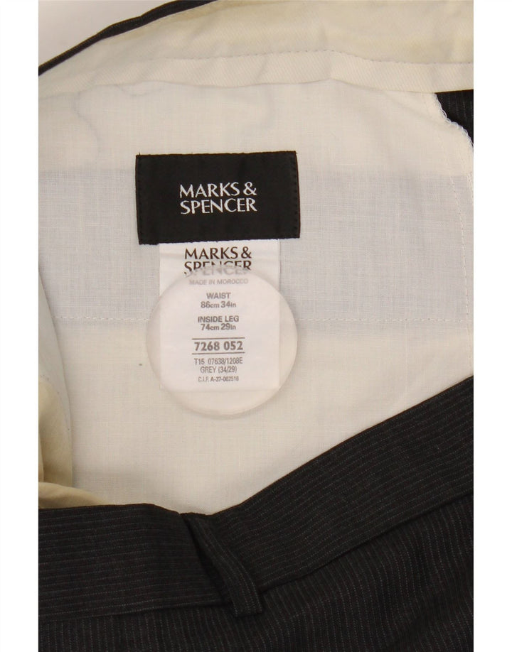 Marks & Spencer Mens Pegged Suit Trousers W34 L29 Grey Pinstripe Polyester