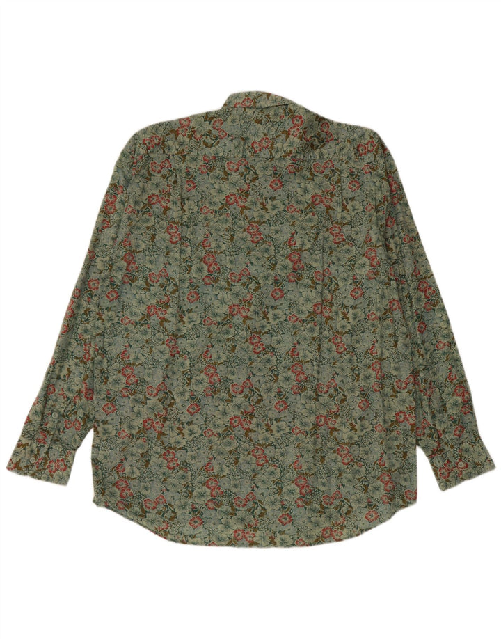 Vintage Mens Shirt Large Green Floral Cotton