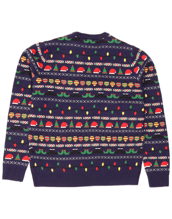 Marks & Spencer Mens Crew Neck Jumper Sweater Medium Navy Blue Christmas