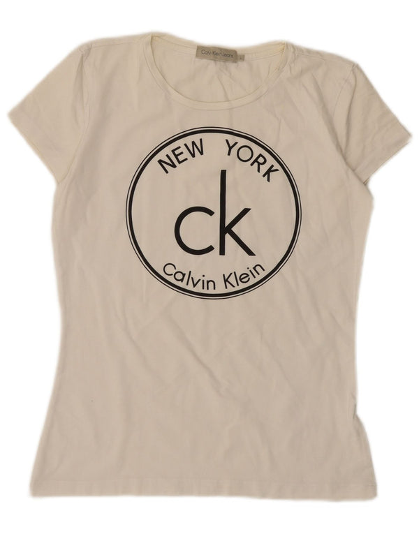 CALVIN KLEIN JEANS Womens Graphic T-Shirt Top UK 14 Large White