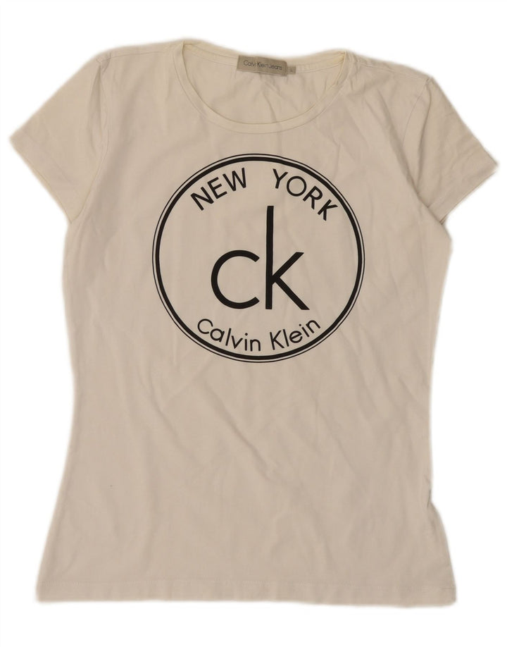 CALVIN KLEIN JEANS Womens Graphic T-Shirt Top UK 14 Large White