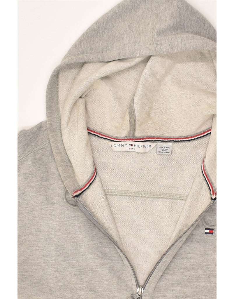 TOMMY HILFIGER Womens Zip Hoodie Sweater UK 14 Large Grey Cotton | Vintage Tommy Hilfiger | Thrift | Second-Hand Tommy Hilfiger | Used Clothing | Messina Hembry 