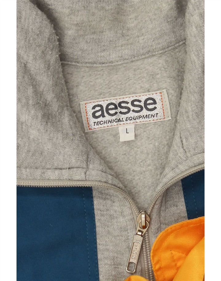 Aesse Mens Zip Neck Sweatshirt Jumper Large Grey Colourblock