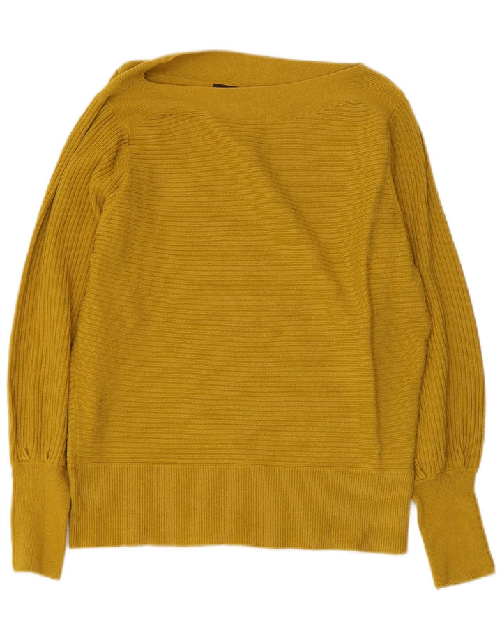 Marks & Spencer Womens Boat Neck Jumper Sweater UK 14 Medium Yellow Viscose