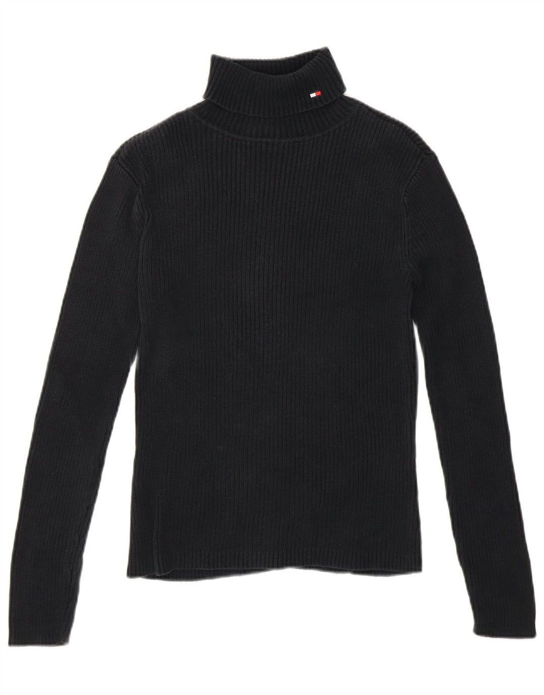 TOMMY HILFIGER Womens Roll Neck Jumper Sweater UK 8 Small Black Cotton
