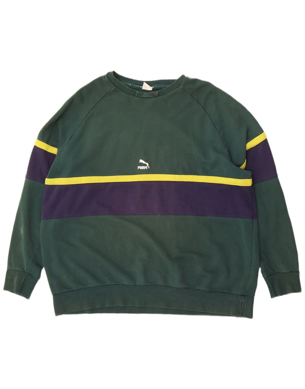 Puma Mens Sweatshirt Jumper 3XL Green Colourblock Cotton